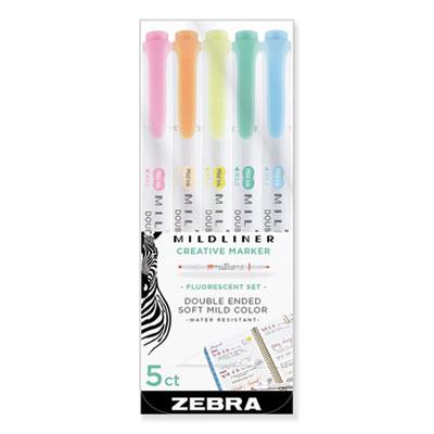 Zebra Mildliner Double Ended Highlighter, Chisel/Bullet Tip, Assorted Colors, 5/Pack