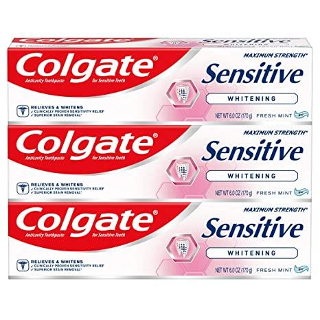 Colgate Whitening Toothpaste for Sensitive Teeth, Enamel Repair and Cavity Protection, Fresh Mint