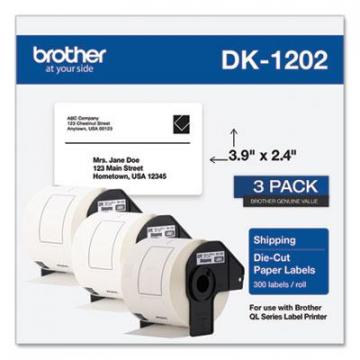 Brother Die-Cut Shipping Labels, 2.4 x 3.9, White, 300/Roll, 3 Rolls/Pack