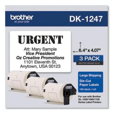 Brother Die-Cut Shipping Labels, 4.07 x 6.4, White, 180/Roll, 3 Rolls/Pack