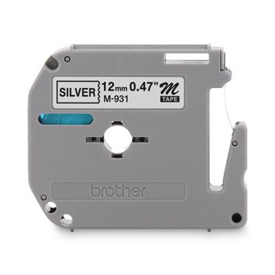 Brother M Series Tape Cartridge for P-Touch Labelers, 0.47" x 26.2 ft, Black on Silver