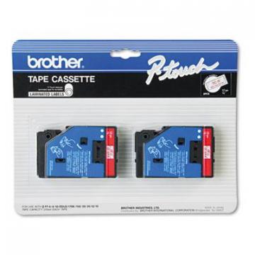 Brother TC Tape Cartridges for P-Touch Labelers, 0.47" x 25.2 ft, Red on Clear, 2/Pack