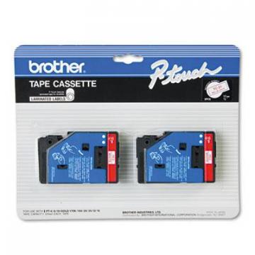 Brother TC Tape Cartridges for P-Touch Labelers, 0.5" x 25.2 ft, Red on White, 2/Pack