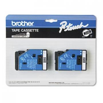 Brother TC Tape Cartridges for P-Touch Labelers, 0.35" x 25.2 ft, White on Black, 2/Pack