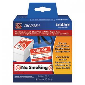 Brother Continuous Paper Label Tape, 2.4" x 50 ft, Black/White