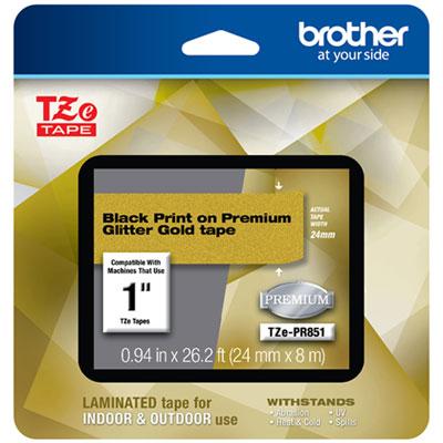 Brother TZe Premium Laminated Tape, 0.94" x 26.2 ft, Black on Gold