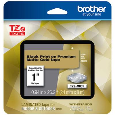 Brother TZe Premium Laminated Tape, 0.94" x 26.2 ft, Black on Gold
