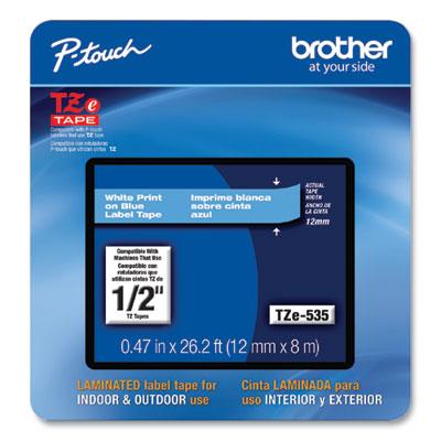 Brother P-Touch TZe Laminated Removable Label Tapes, 0.47" x 26.2 ft, White on Blue