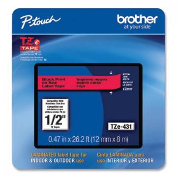 Brother P-Touch TZe Laminated Removable Label Tapes, 0.47" x 26.2 ft, Black on Red