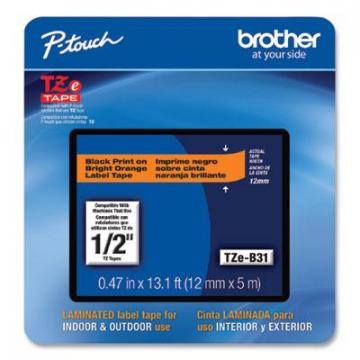 Brother P-Touch TZe Laminated Removable Label Tapes, 0.47" x 26.2 ft, Black on Orange