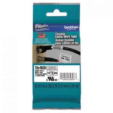 Brother P-Touch TZe Flexible Tape Cartridge for P-Touch Labelers, 0.47" x 26.2 ft, Black on White