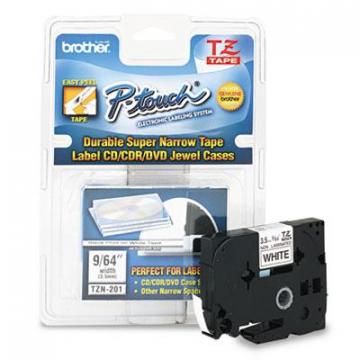 Brother TZ Super-Narrow Non-Laminated Tape for P-Touch Labeler, 0.13" x 26.2 ft, Black on White