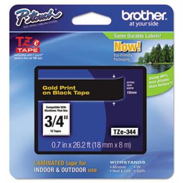 Brother TZe Standard Adhesive Laminated Labeling Tape, 0.7" x 26.2 ft, Gold on Black