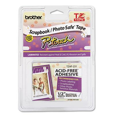 Brother TZ Photo-Safe Tape Cartridge for P-Touch Labelers, 0.47" x 26.2 ft, Black on White