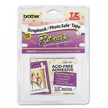 Brother TZ Photo-Safe Tape Cartridge for P-Touch Labelers, 0.47" x 26.2 ft, Black on White