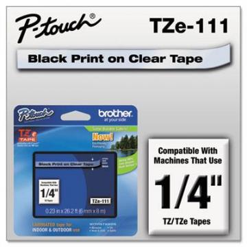 Brother TZe Standard Adhesive Laminated Labeling Tape, 0.23" x 26.2 ft, Black on Clear