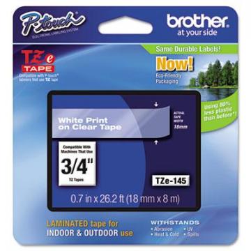 Brother TZe Standard Adhesive Laminated Labeling Tape, 0.7" x 26.2 ft, White on Clear