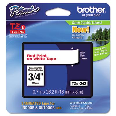 Brother TZe Standard Adhesive Laminated Labeling Tape, 0.7" x 26.2 ft, Red on White