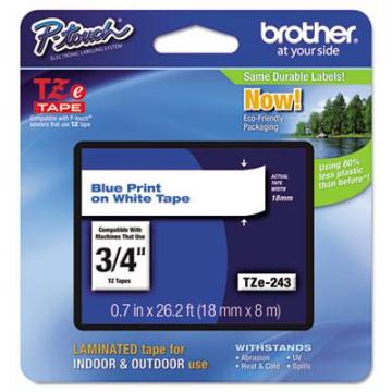 Brother TZe Standard Adhesive Laminated Labeling Tape, 0.7" x 26.2 ft, Blue on White