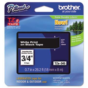 Brother TZe Standard Adhesive Laminated Labeling Tape, 0.7" x 26.2 ft, White on Black
