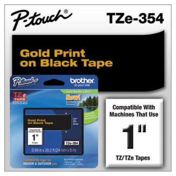 Brother TZe Standard Adhesive Laminated Labeling Tape, 0.94" x 26.2 ft, Gold on Black