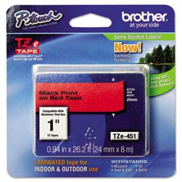 Brother TZe Standard Adhesive Laminated Labeling Tape, 0.94" x 26.2 ft, Black on Red