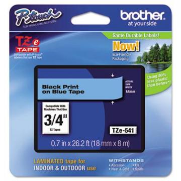 Brother TZe Standard Adhesive Laminated Labeling Tape, 0.7" x 26.2 ft, Black on Blue
