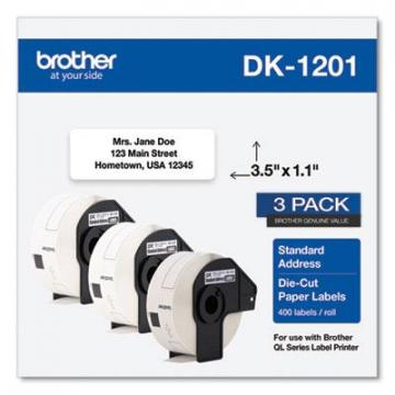 Brother Die-Cut Address Labels, 1.1 x 3.5, White, 400/Roll, 3 Rolls/Pack