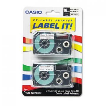 Casio Tape Cassettes for KL Label Makers, 0.75" x 26 ft, Black on Clear, 2/Pack