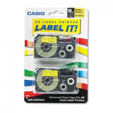Casio Tape Cassettes for KL Label Makers, 0.75" x 26 ft, Black on Yellow, 2/Pack