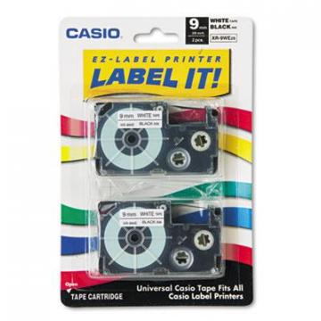 Casio Tape Cassettes for KL Label Makers, 0.37" x 26 ft, Black on White, 2/Pack