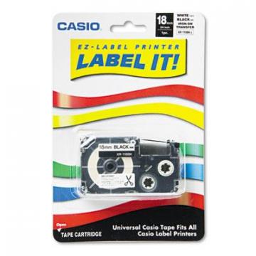 Casio Label Printer Iron-On Transfer Tape, 0.75" x 26 ft, Black on White