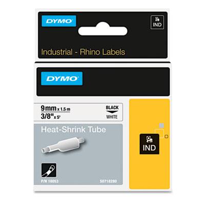 DYMO Rhino Heat Shrink Tubes Industrial Label Tape, 0.37" x 5 ft, White/Black Print