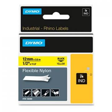 DYMO Rhino Flexible Nylon Industrial Label Tape, 0.5" x 11.5 ft, Yellow/Black Print