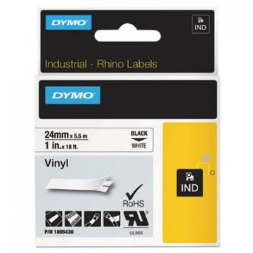 DYMO Rhino Permanent Vinyl Industrial Label Tape, 1" x 18 ft, White/Black Print