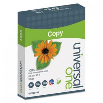 Universal 100% Recycled Copy Paper, 92 Bright, 20lb, 8.5 x 11, White, 500 Sheets/Ream