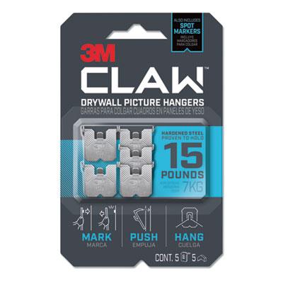 3M Claw Drywall Picture Hanger, Holds 15 lbs, 5 Hooks and 5 Spot Markers, Stainless Steel
