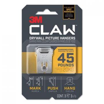 3M Claw Drywall Picture Hanger, Holds 45 lbs, 3 Hooks and 3 Spot Markers, Stainless Steel