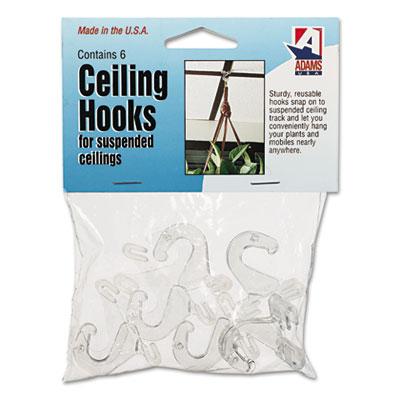 Adams Manufacturing Clear Plastic Ceiling Hooks, 5/16 x 3/4 x 1 3/8, 6/Pack