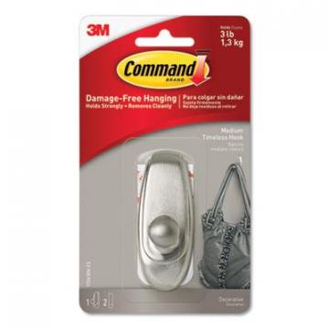 3M Command Decorative Hooks, Timeless, Medium, 1 Hook and 2 Strips/Pack