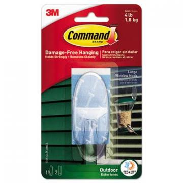 3M Command All Weather Hooks and Strips, Plastic, Large, 1 Hooks and 2 Strips/Pack