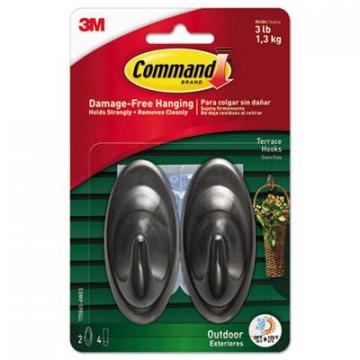 3M Command All Weather Hooks and Strips, Plastic, Medium, 2 Hooks and 4 Strips/Pack