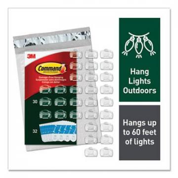 3M Command All Weather Hooks and Strips, Plastic, Small, 30 Clips and 32 Strips/Pack