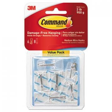 3M Command Clear Hooks and Strips, Plastic, Medium, 6 Hooks and 8 Strips/Pack