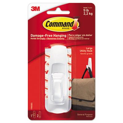 3M Command General Purpose Hooks, Large, 5 lb Cap, White, 1 Hook and 2 Strips/Pack