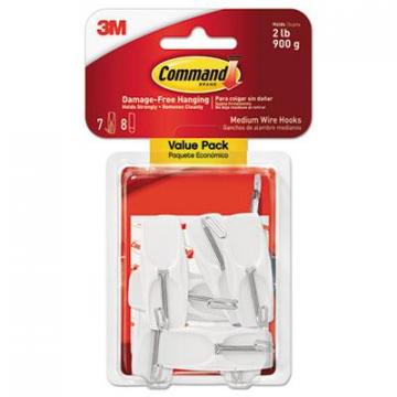 3M Command General Purpose Wire Hooks, Medium, 2 lb Cap, White, 7 Hooks and 8 Strips/Pack