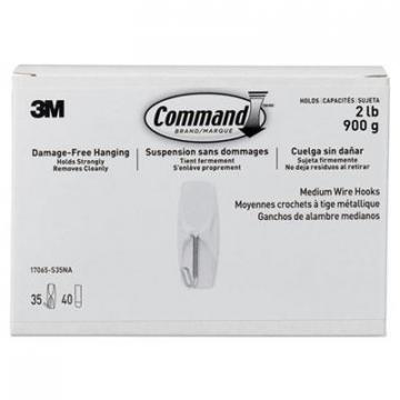 3M Command General Purpose Hooks, Metal, White, 2 lb Cap, 35 Hooks and 40 Strips/Pack