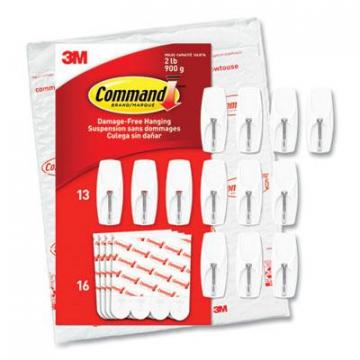 3M Command General Purpose Wire Hooks, Medium, 2 lb Cap, White, 13 Hooks and 16 Strips/Pack