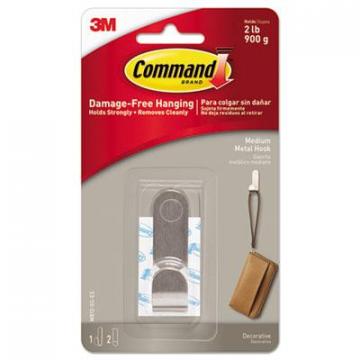 3M Command Decorative Hooks, Medium, 1 Hook and 2 Strips/Pack