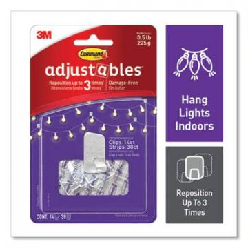 3M Command Adjustables Repositionable Mini Clips, Plastic, White, 14 Clips and 12 Strips